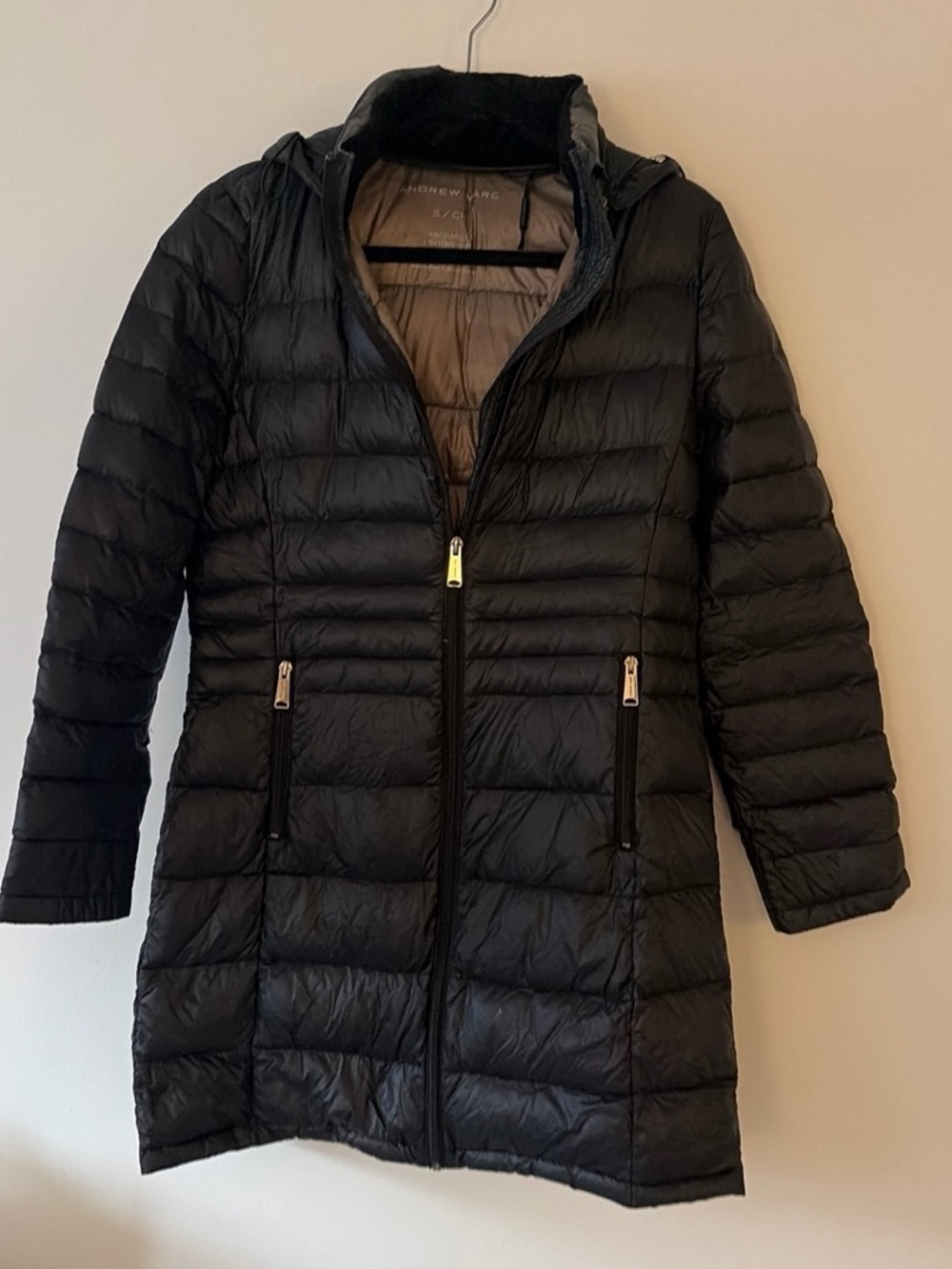 Andrew Marc Black Quilted Long Hooded Puffer Coat